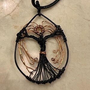Witchy- Elegant Black and Gold Wire Pendant Necklace hand crafted